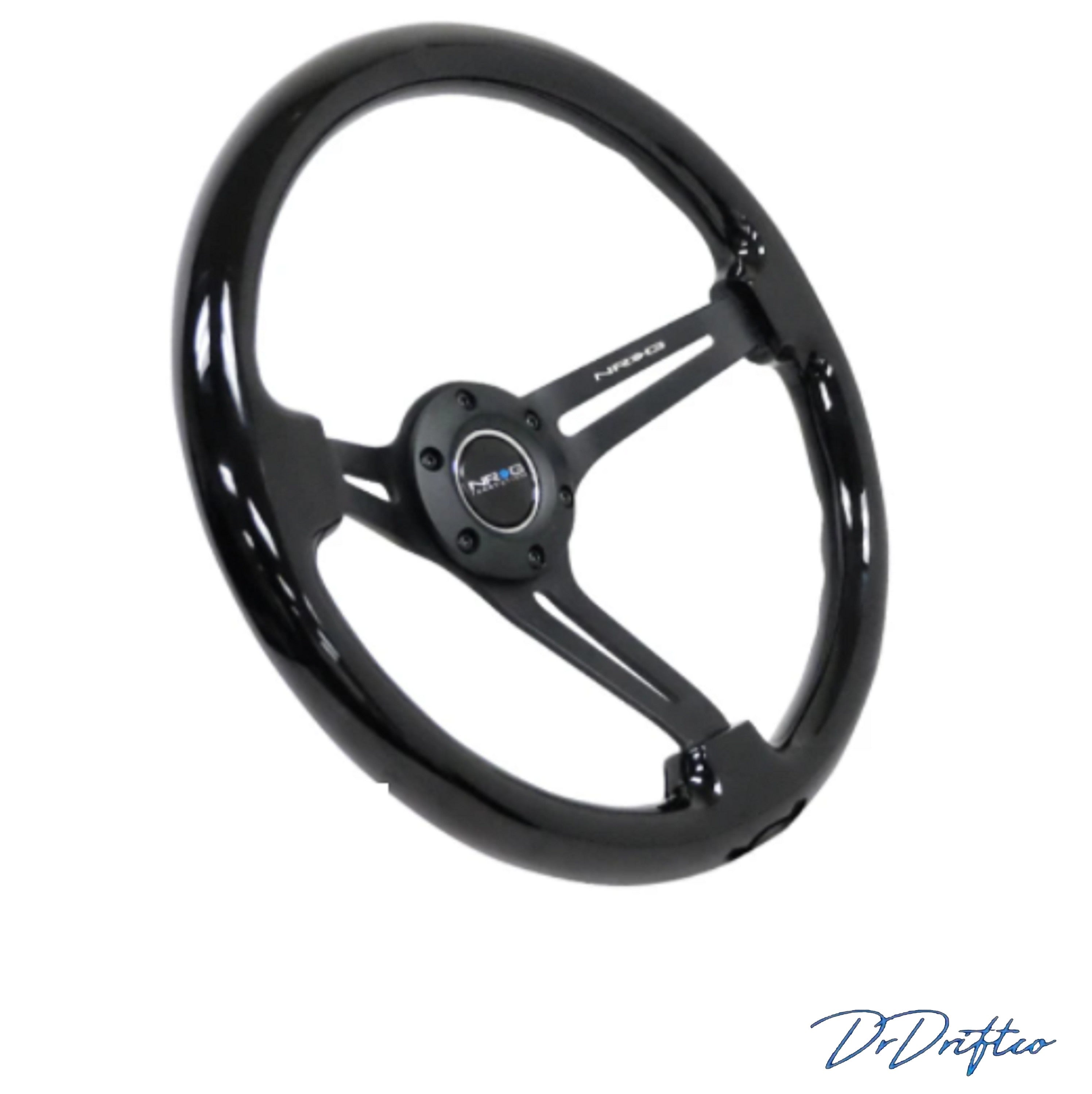 NRG Reinforced Steering Wheel (350mm / 3in Deep) Classic Black Wood Grain-Neochrome or Matte Black 3 Split Spoke Center