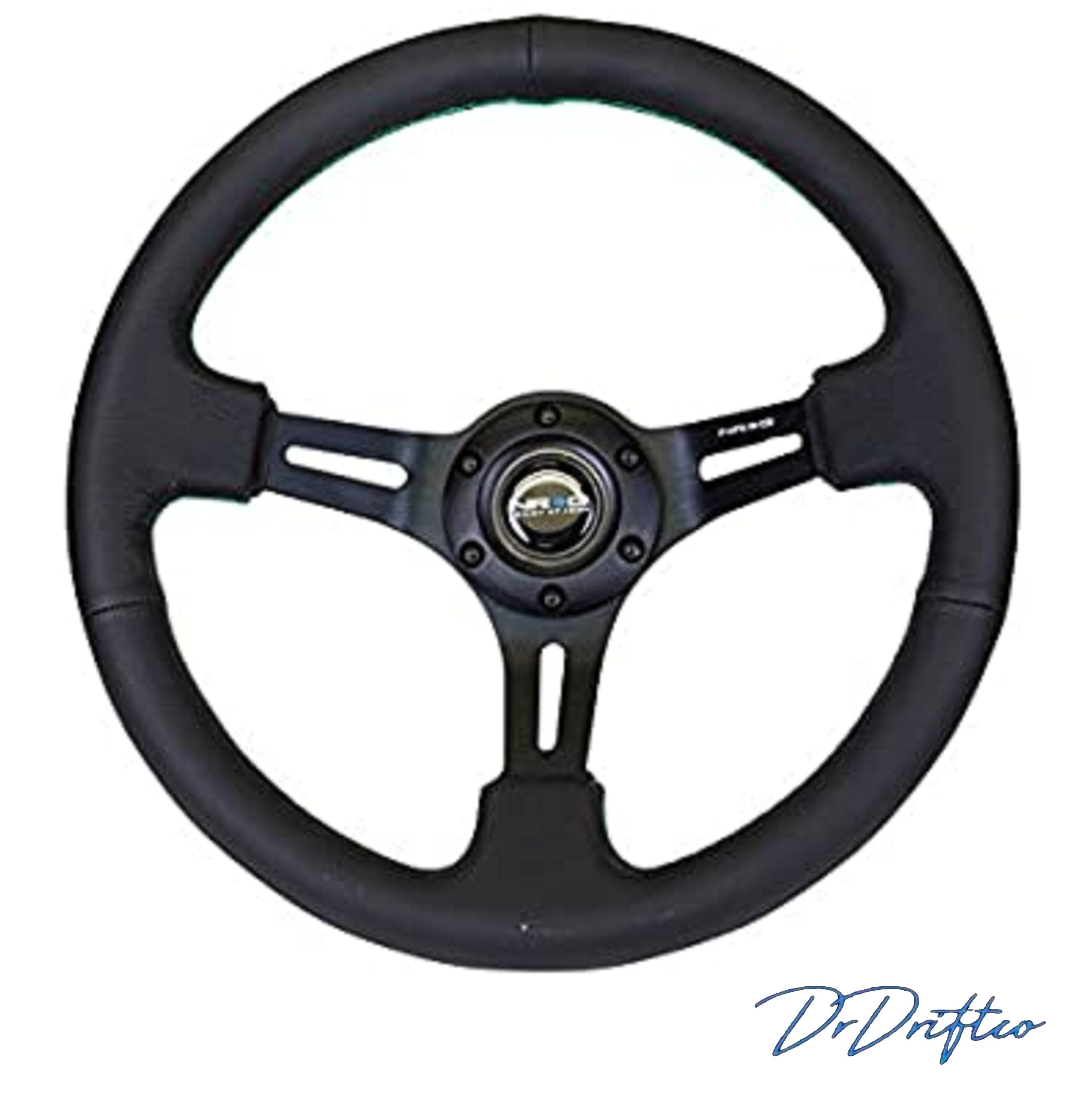 BEST SELLING-NRG Black Leather Steering Wheel (3″ Deep), 350mm, 3 spoke center in Black/Chrome Gold/NeoChrome/Rose Gold/ Green/Red Stitch