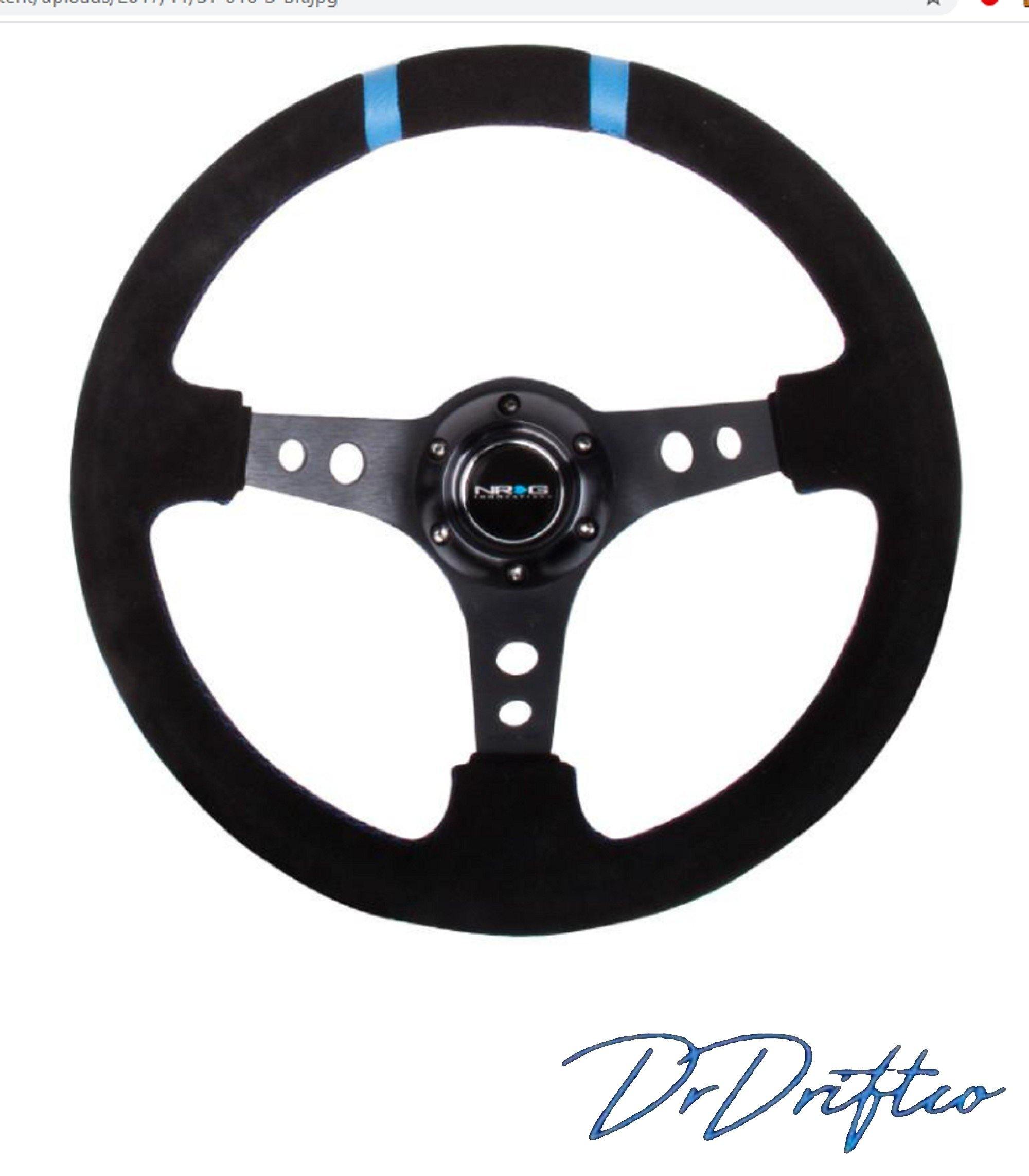 NRG 350mm Sport Steering wheel (3″ Deep) – Black Suede – Black w/ Blue Double Center Marking - DrDriftco